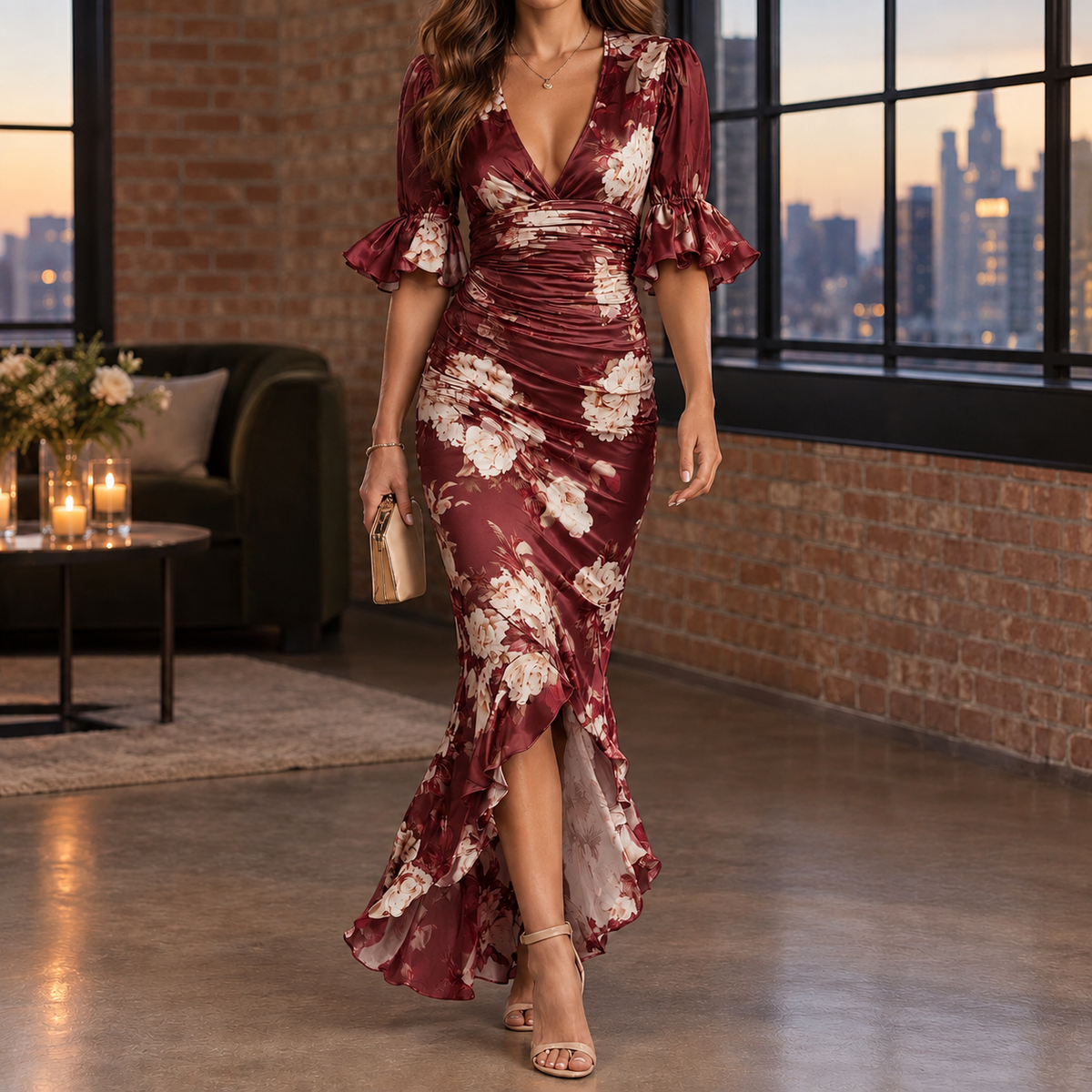 Carlotta-Claire Ruched Maxi Dress - Red