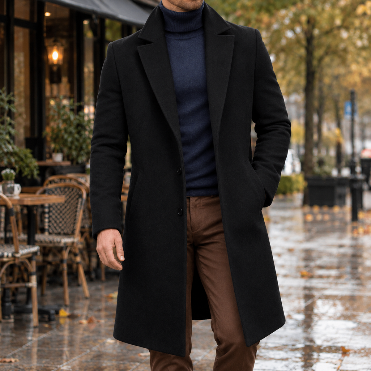 Colm Tailored Overcoat - Black