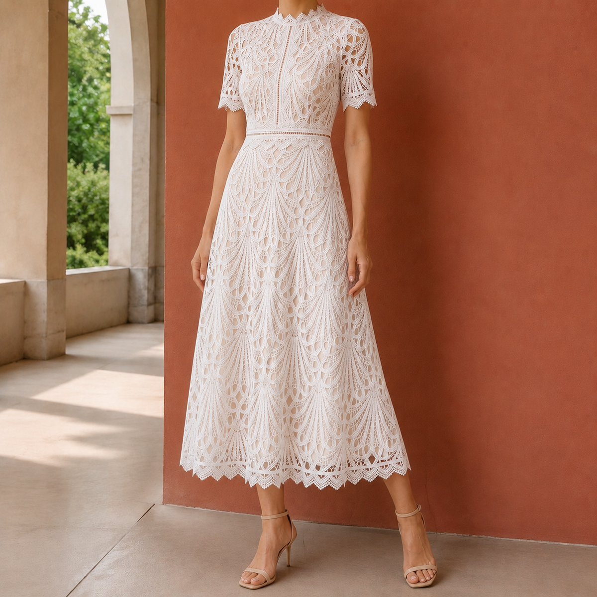 Colette Lace Midi Dress - White