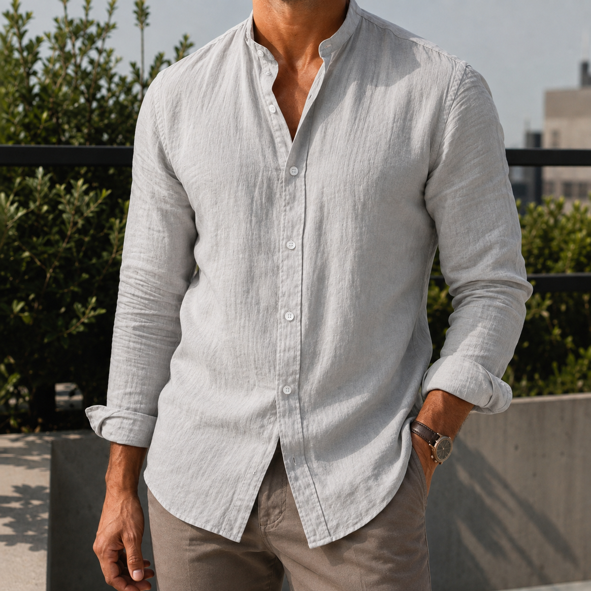 Knox Stand Collar Shirt - Hellgrau