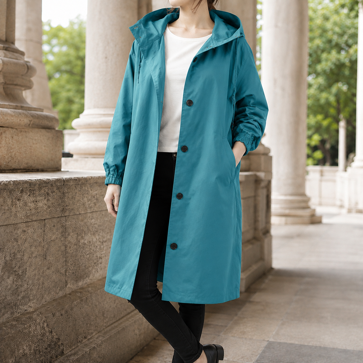 Talia Hooded Overcoat - Blue