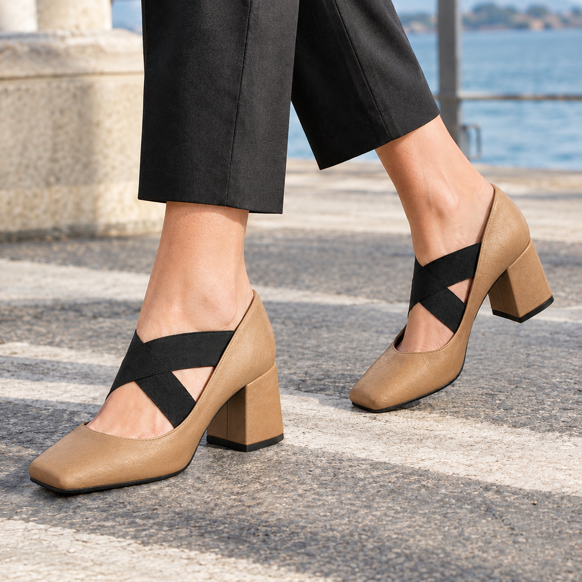 Vasari Cross Strap Heels - Camel