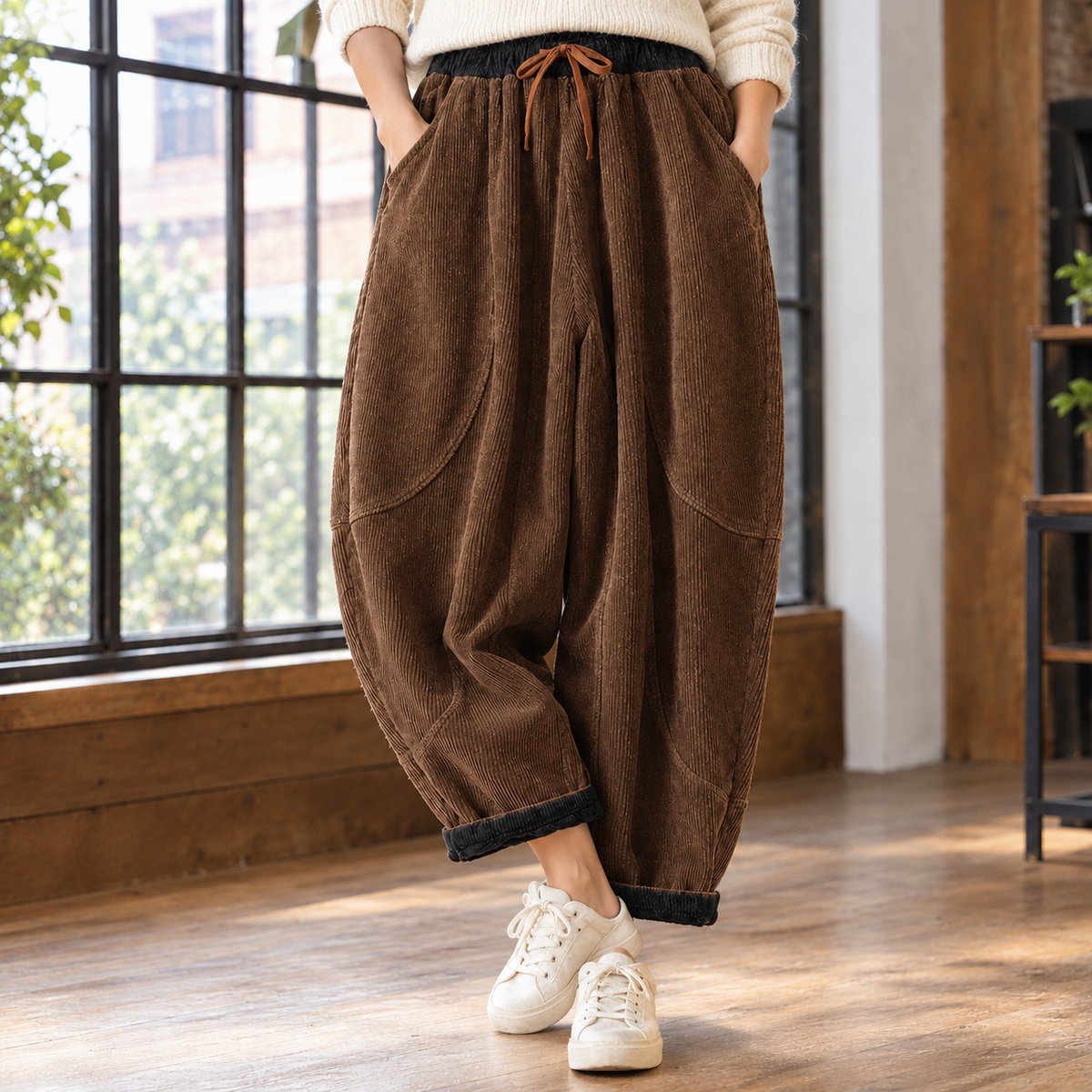 Marlene-June Corduroy Harem Pants - Brown