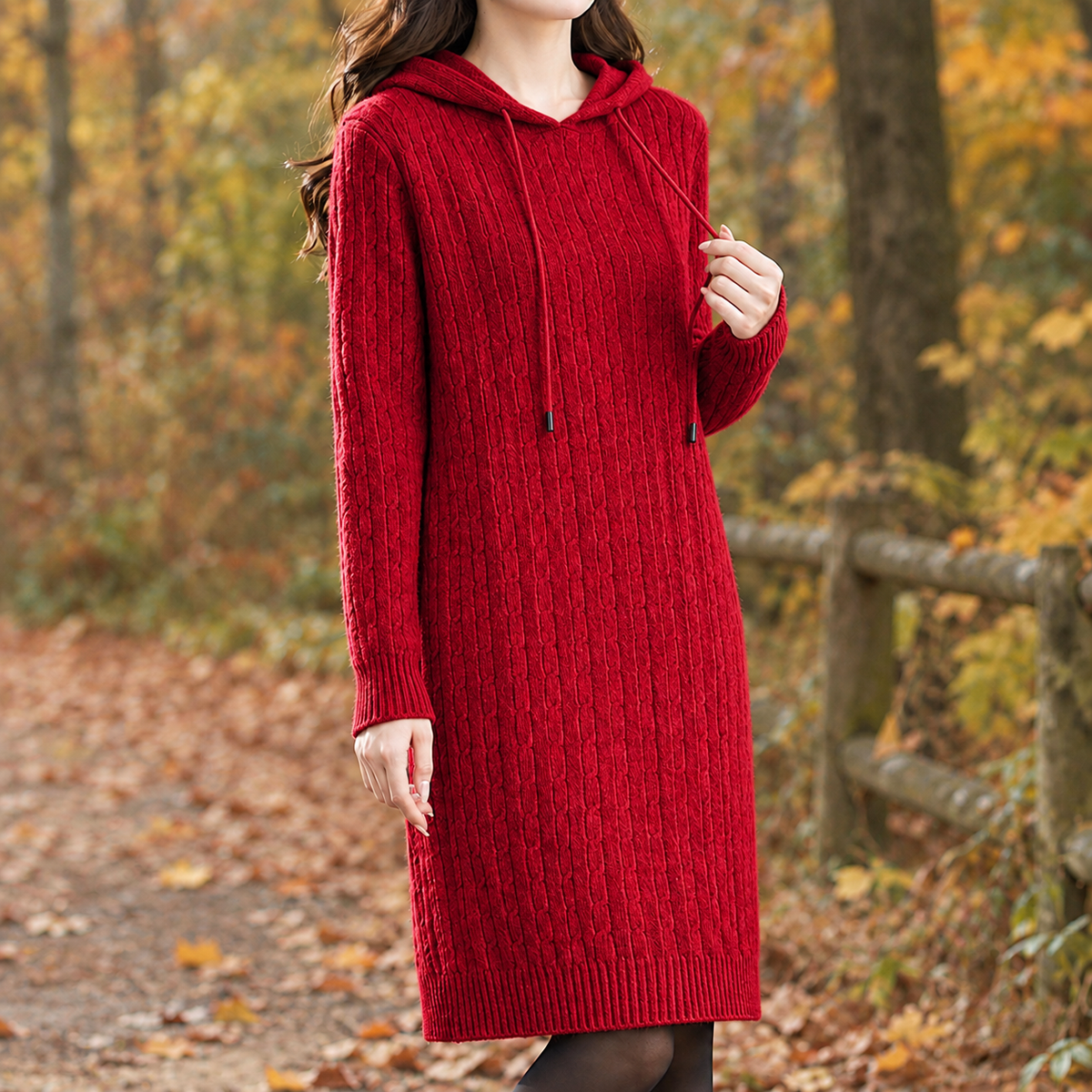 Cecilia-Elise Hooded Sweater Dress - Red
