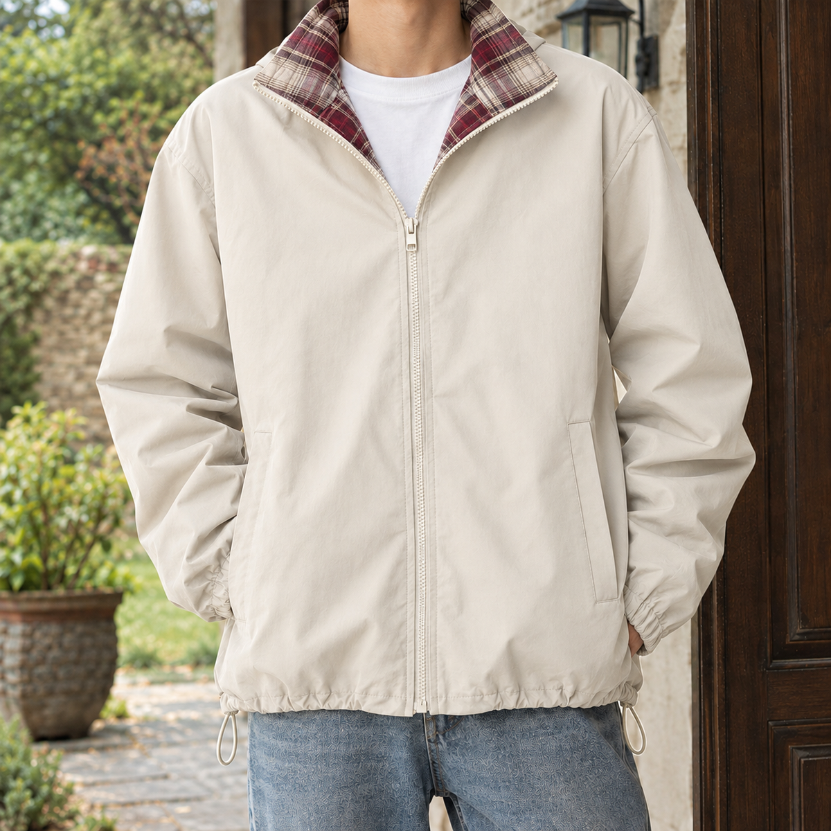Peregrine Plaid Collar Jacket - Apricot