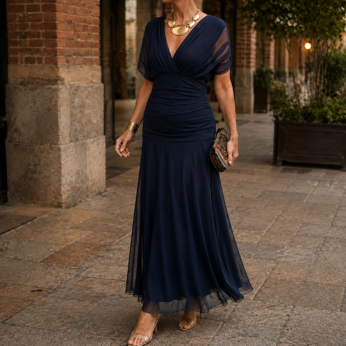 Clara Ruched Maxi Dress - Dark Blue