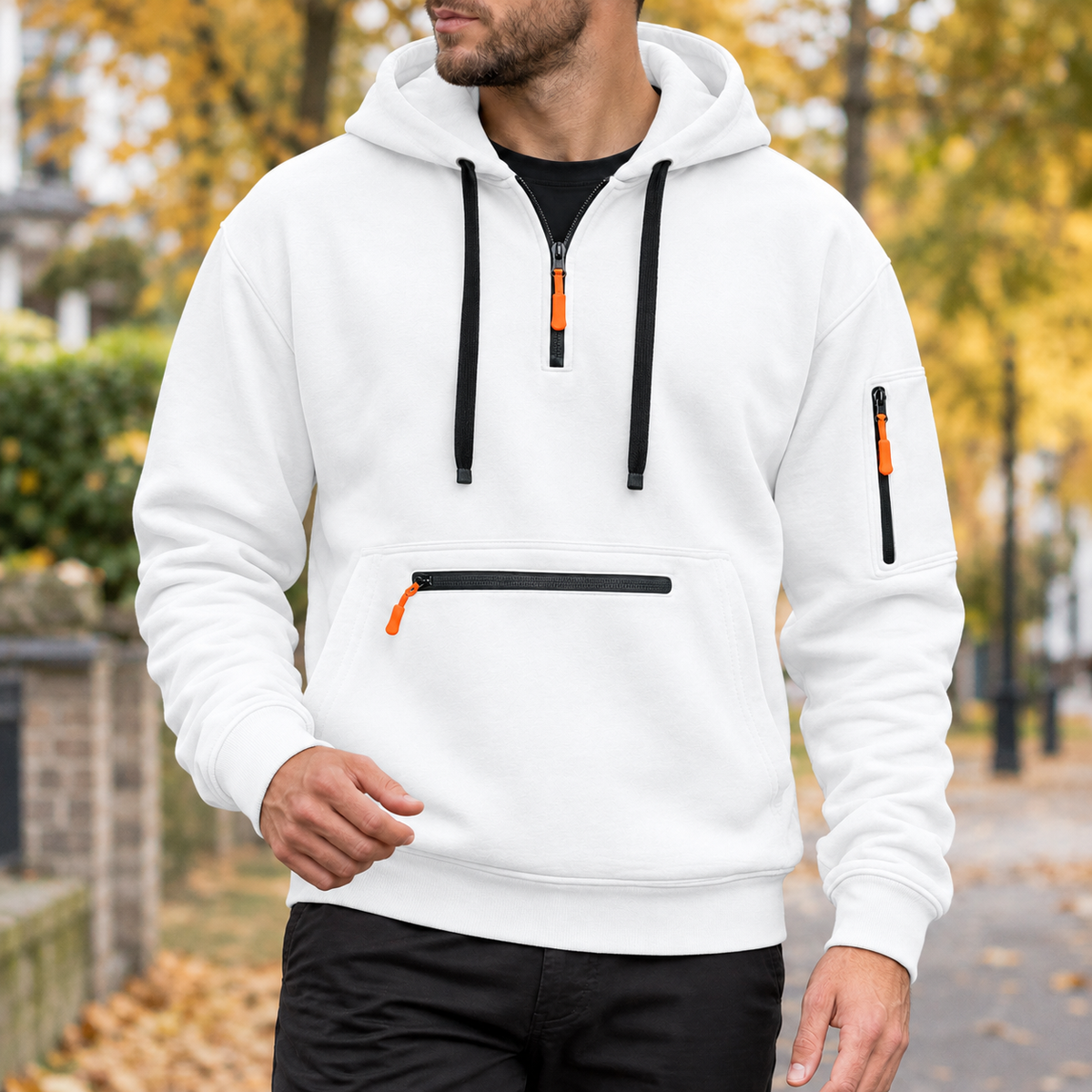 Timothy Quarter Zip Hoodie - White