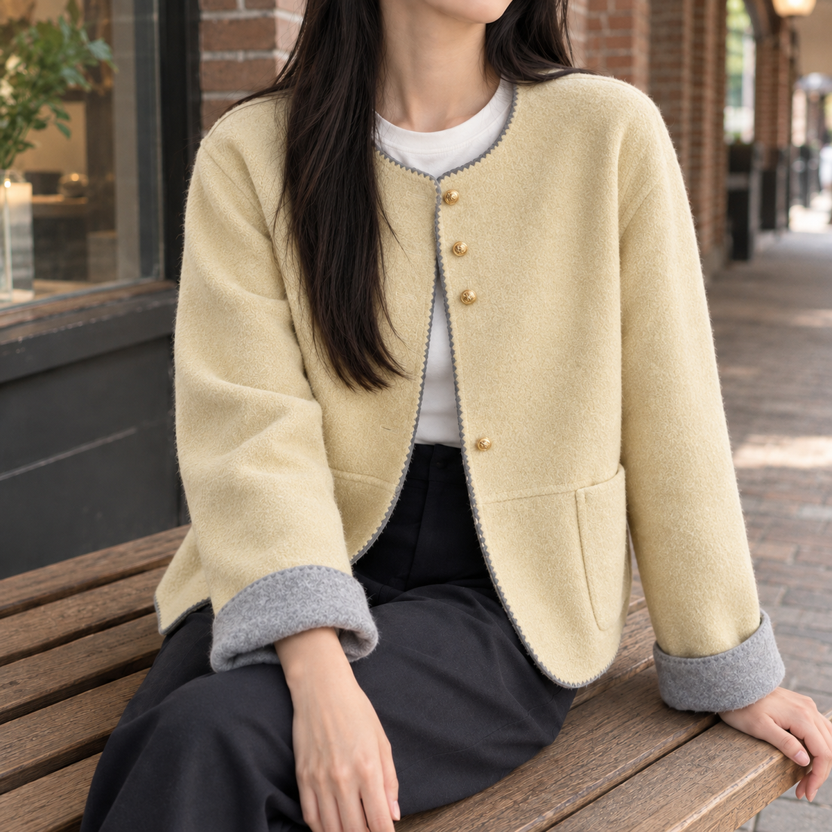 Alvina Contrast Jacket - Yellow