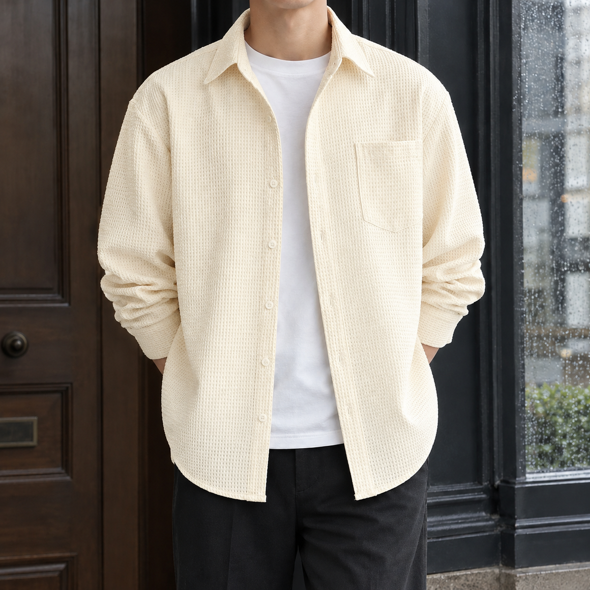 Stephen-Tate Waffle Overshirt - Apricot