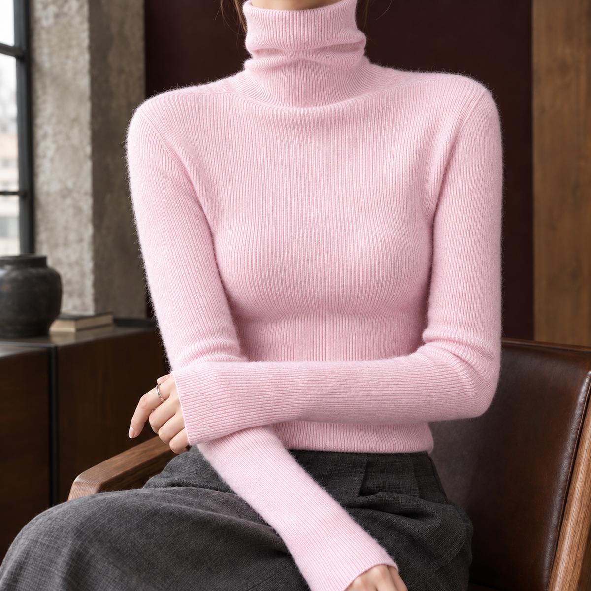 Hildegarde Wool Turtleneck Sweater - Pink