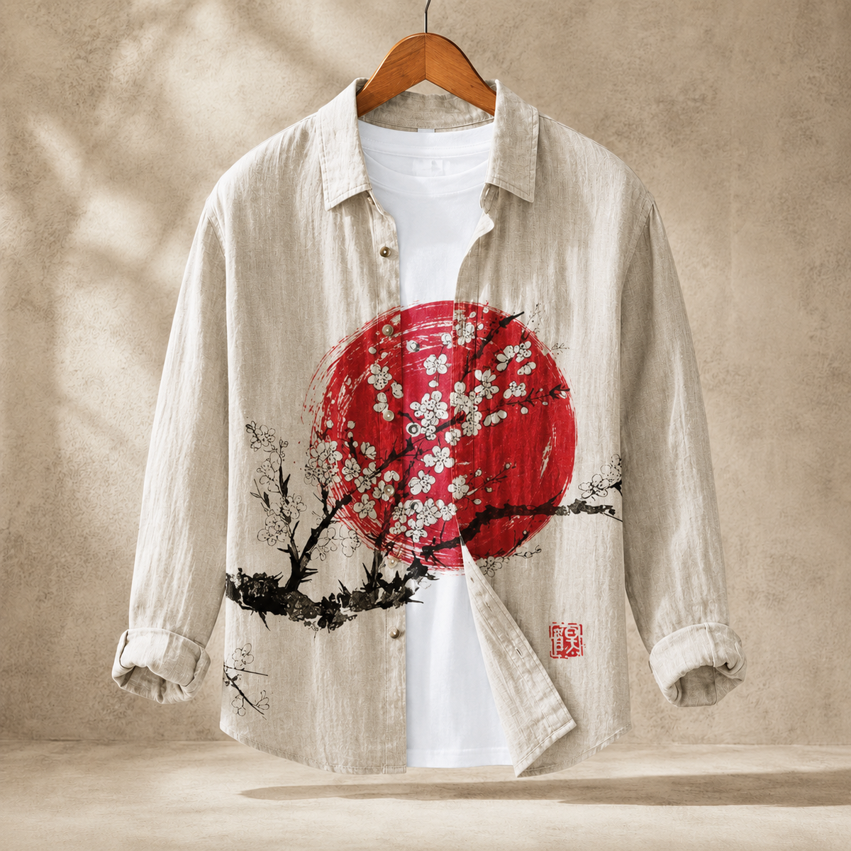 Wyatt Printed Shirt - Beige Red Sun