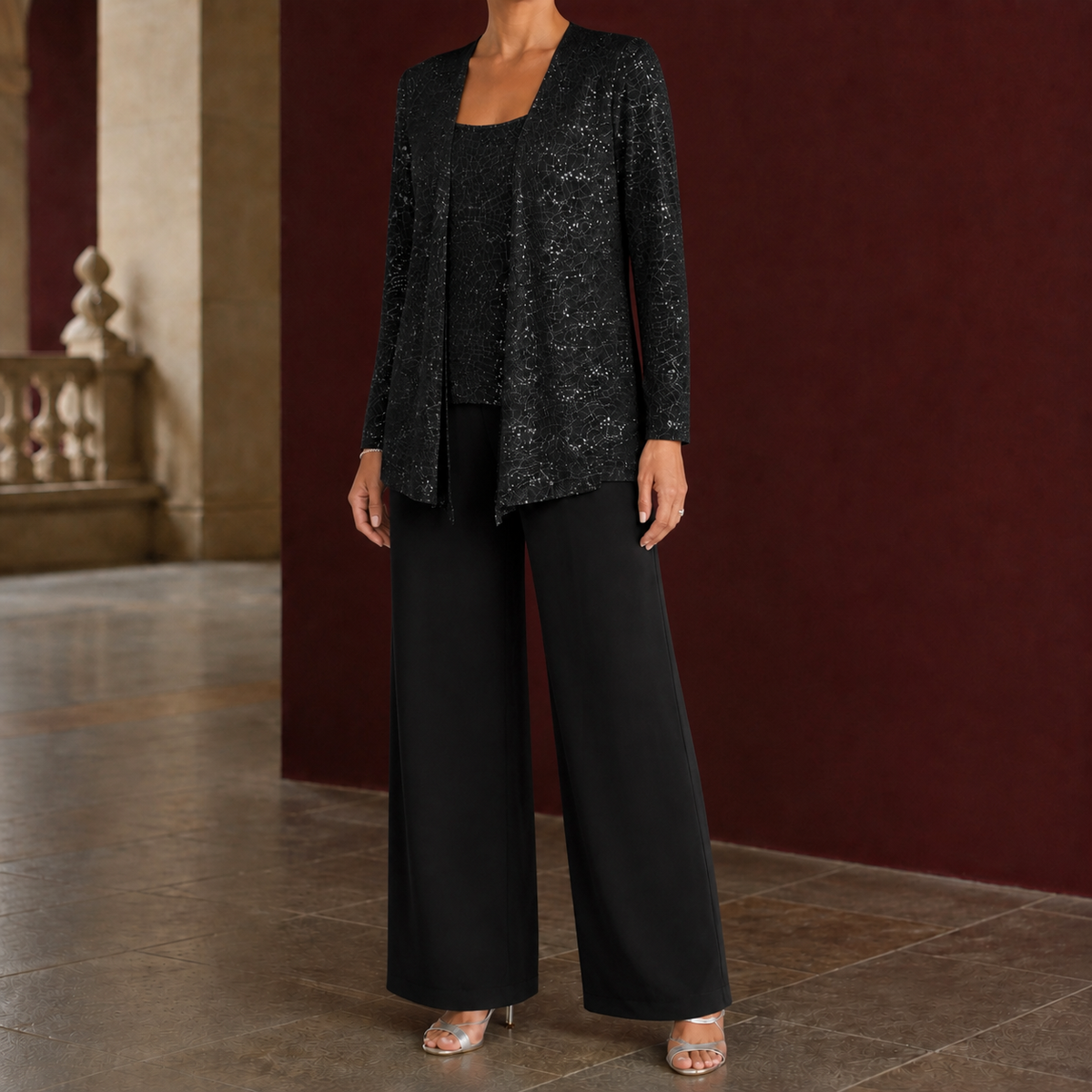 Zelda Sequin Pants Set - Black