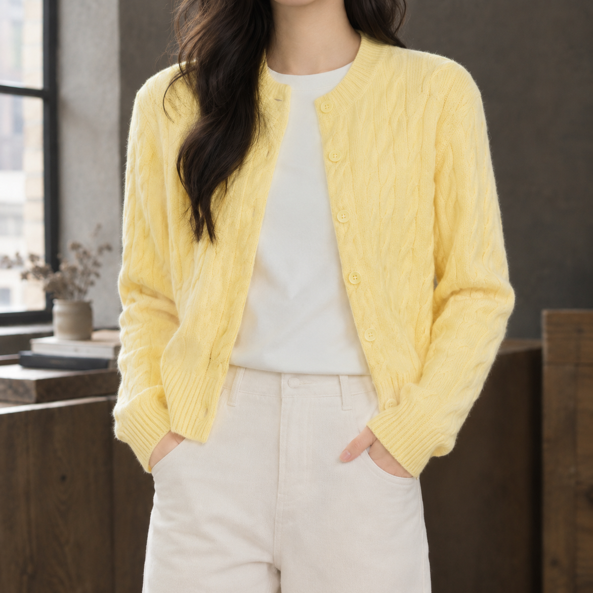 Joelle Cable Cardigan - Yellow