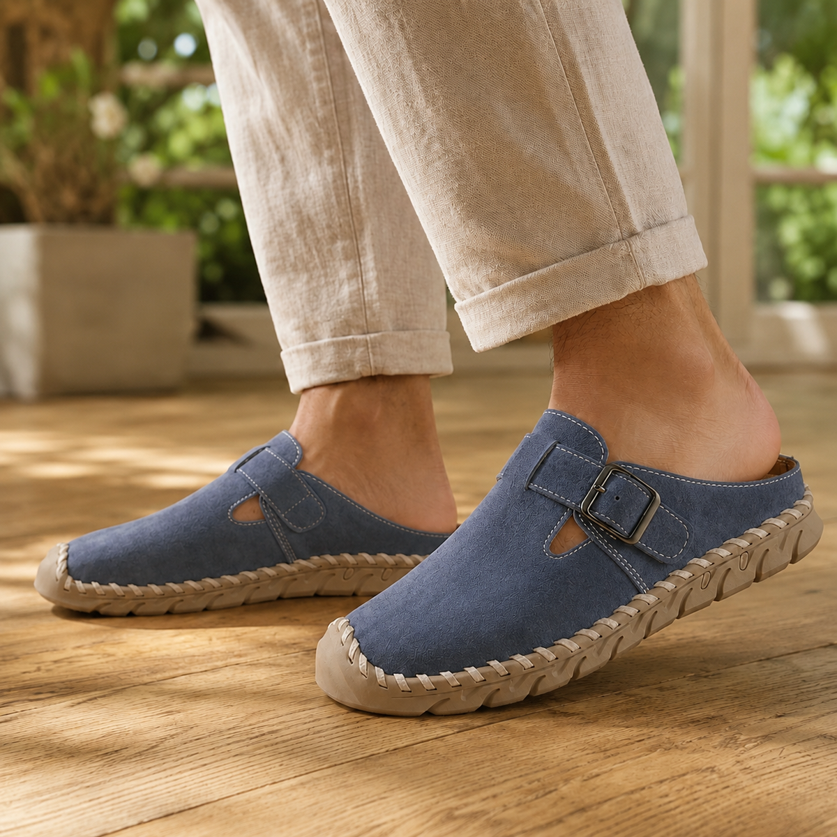 Vicenza Buckle Mules - Sea Blue