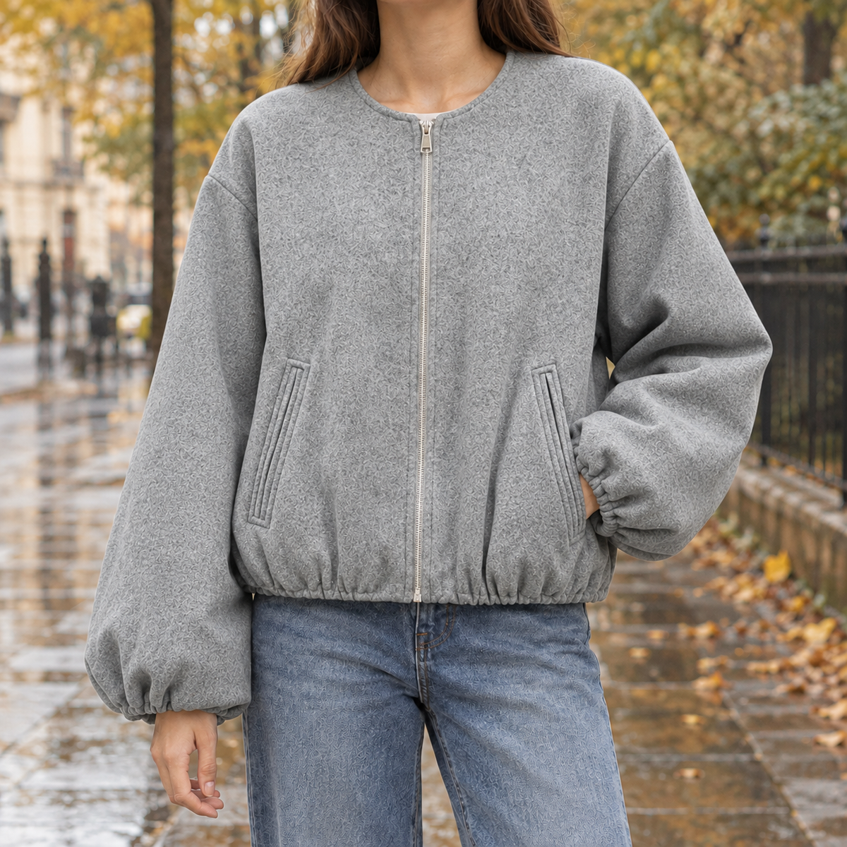 Wendy-Eve Collarless Jacket - Gray