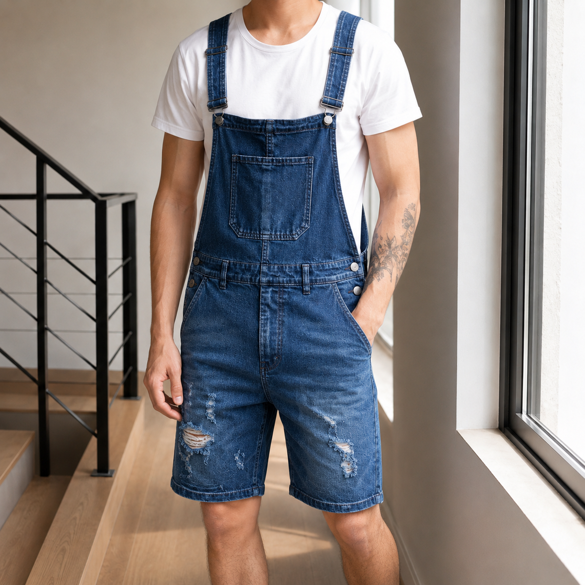 Ernest Distressed Overalls - Blue