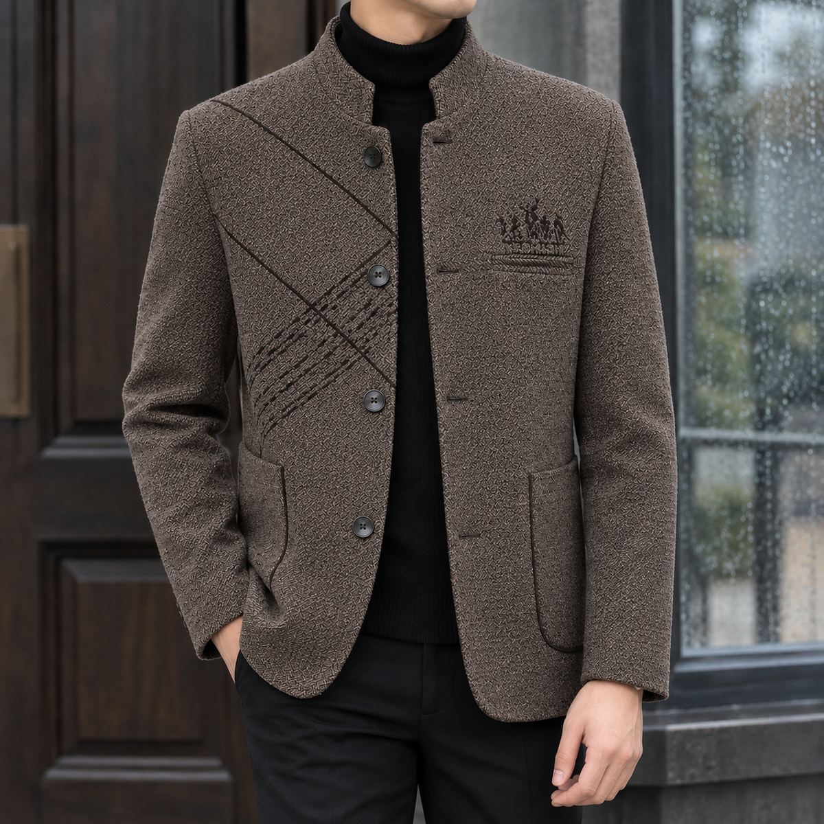 Marcus Stand Collar Jacket - Coffee Brown