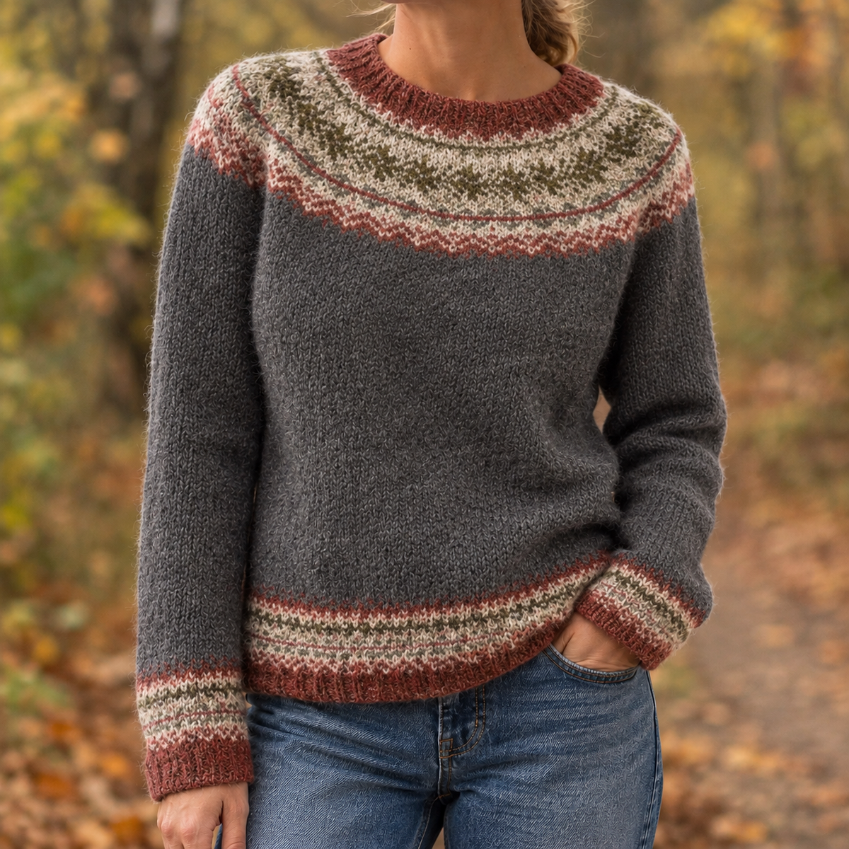 Azalea-Belle Fair Isle Sweater - Dark Gray
