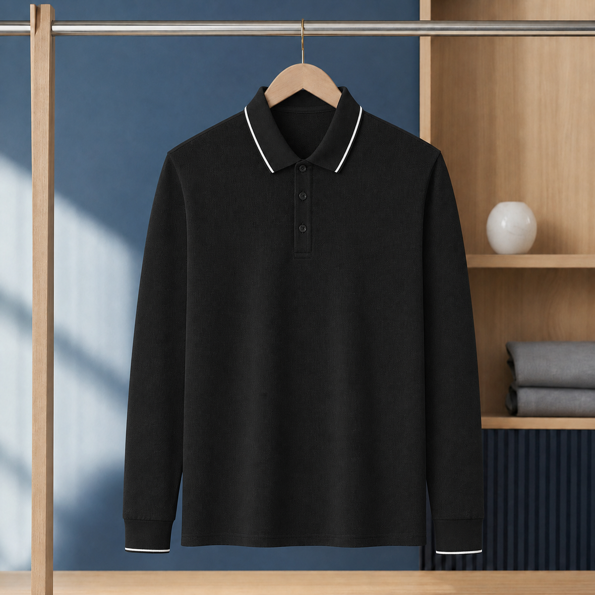 Jocelyn Tipped Collar Polo - Black