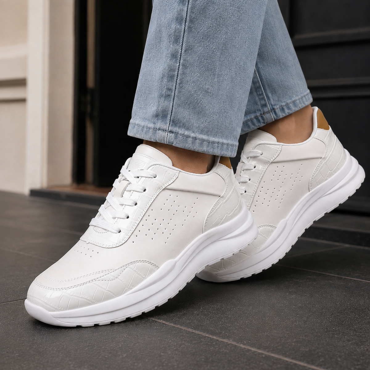 Calvino Croc Embossed Sneakers - White