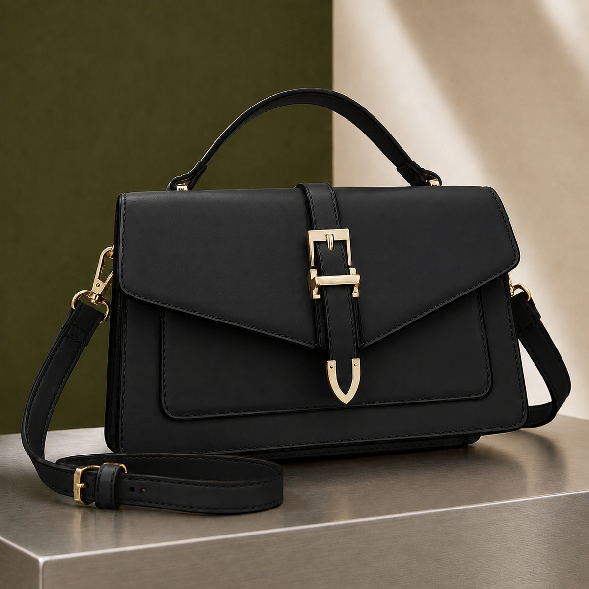 Castellano Buckle Satchel - Musta