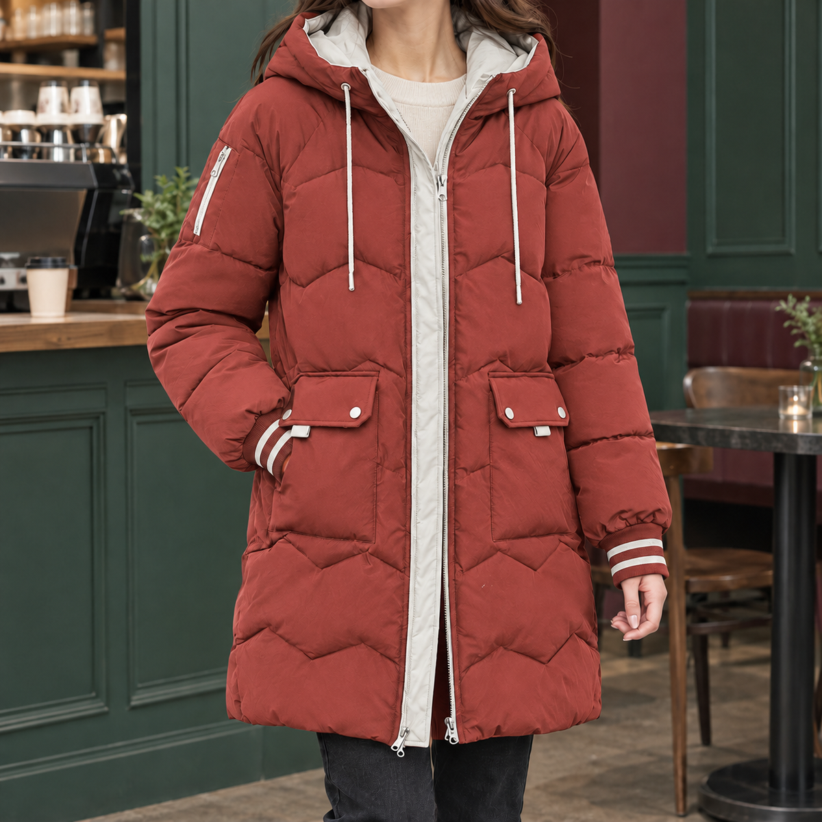 Armelle Hooded Puffer Coat - Red