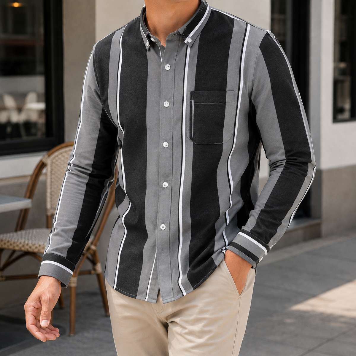 Wyatt Striped Shirt - Dark Gray