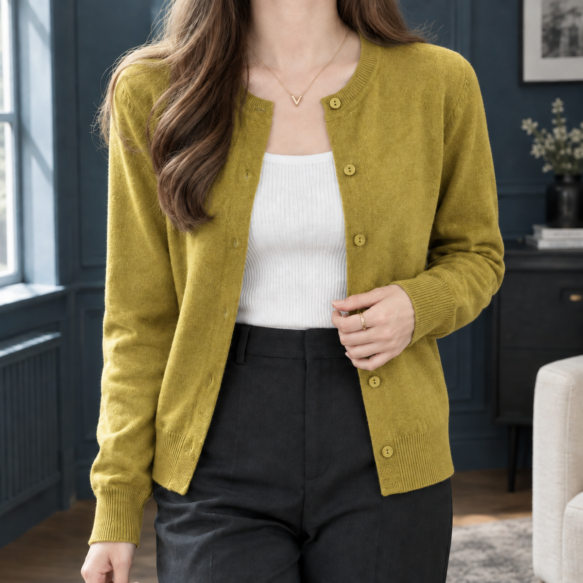 Oriane Fine Knit Cardigan - Mustard