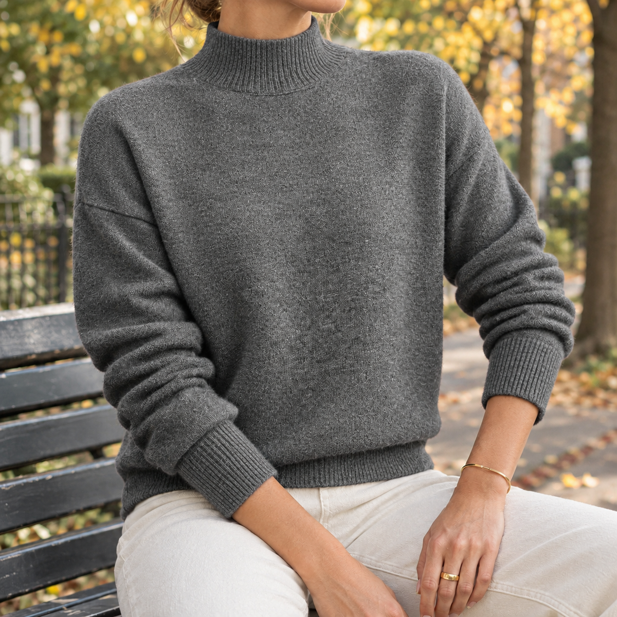 Evadne-Hope Mock Neck Sweater - Dark Gray
