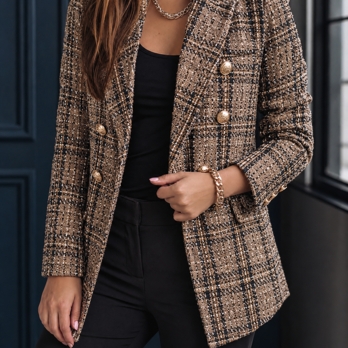 Charlotte Plaid Blazer - Brown
