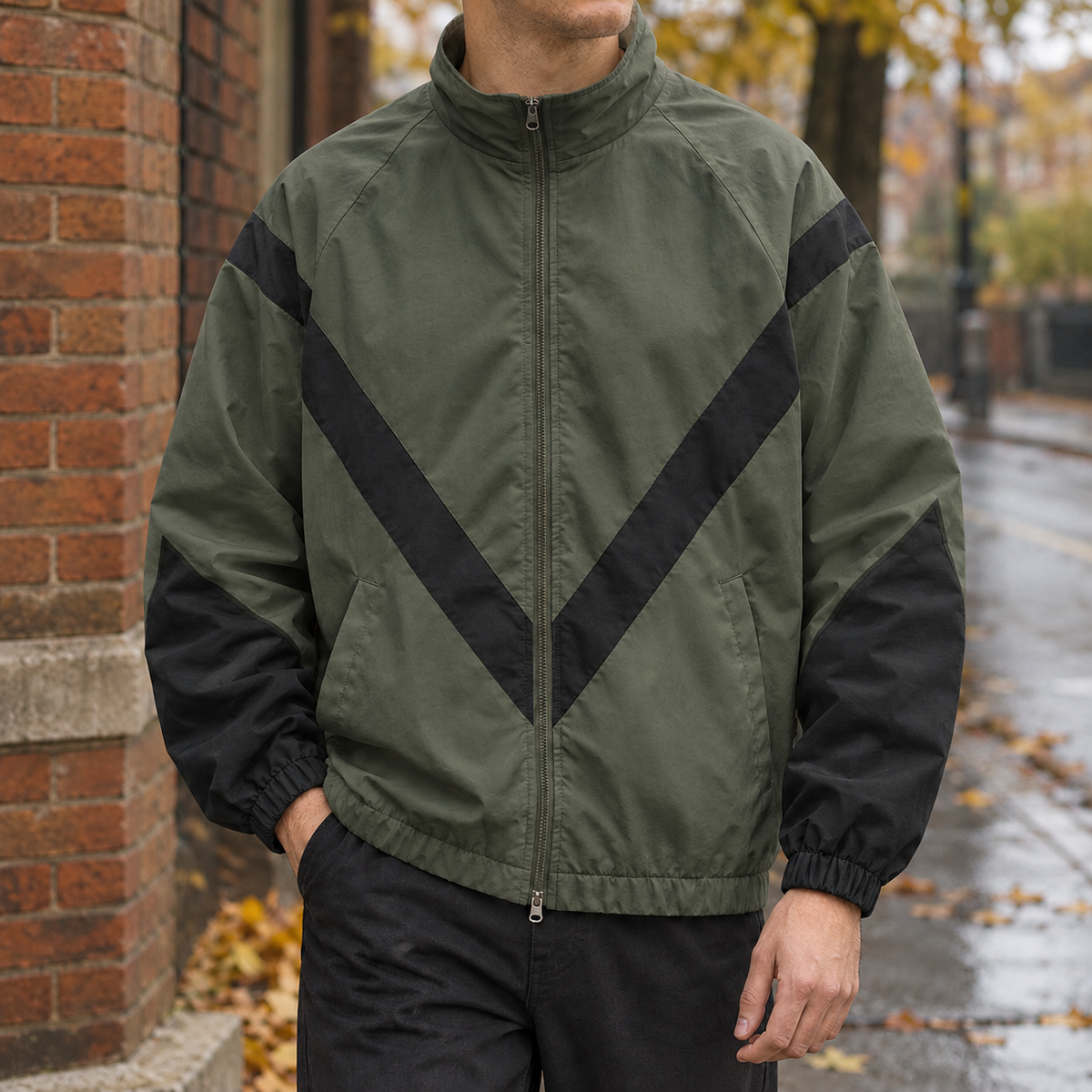 Charles-Dean Color Block Jacket - Green
