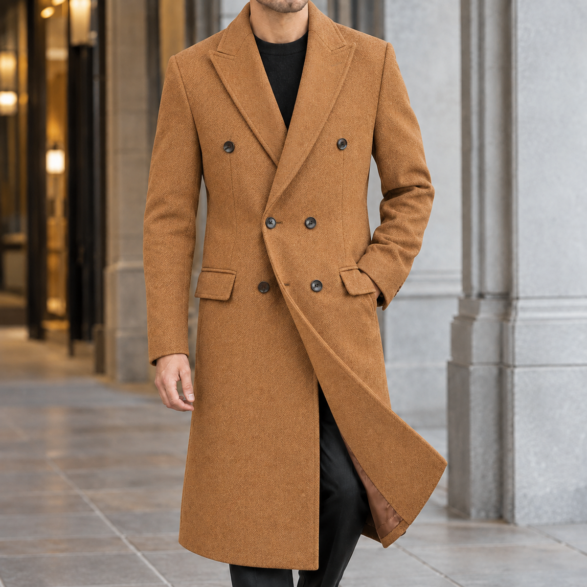 Lucas Double-Breasted Overcoat - Camel