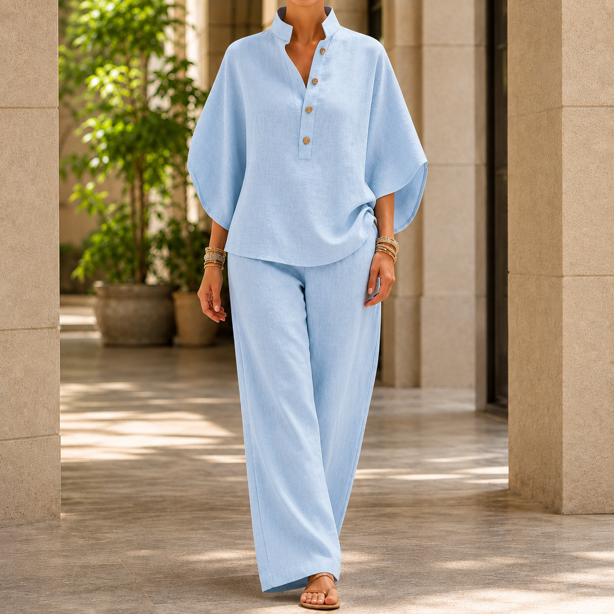 Lucille Batwing Pants Set - Light Blue