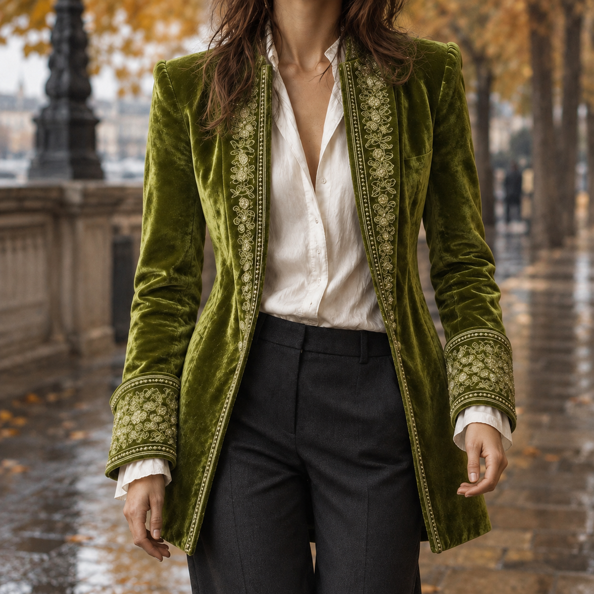 Harriet-Hope Embroidered Jacket - Olive Green
