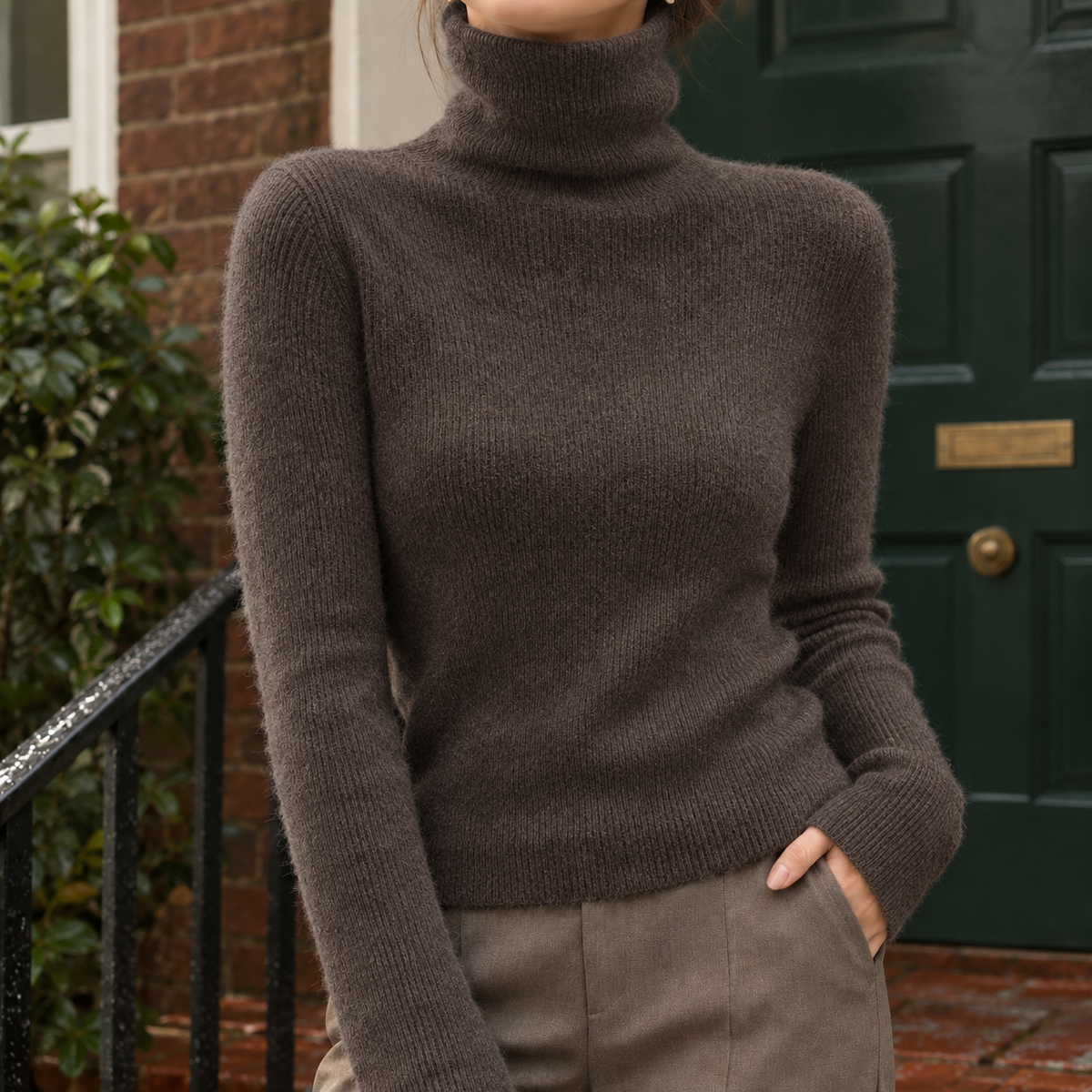 Brigitta Silk Turtleneck - Brown