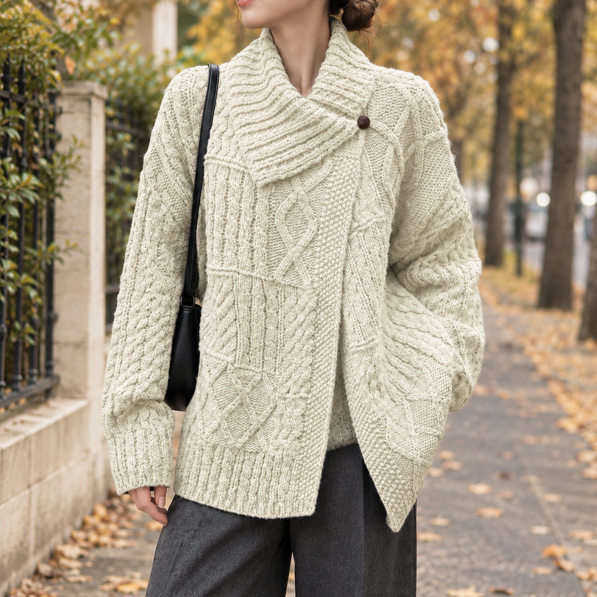 Emmeline-Skye Cable Knit Cardigan - Off White
