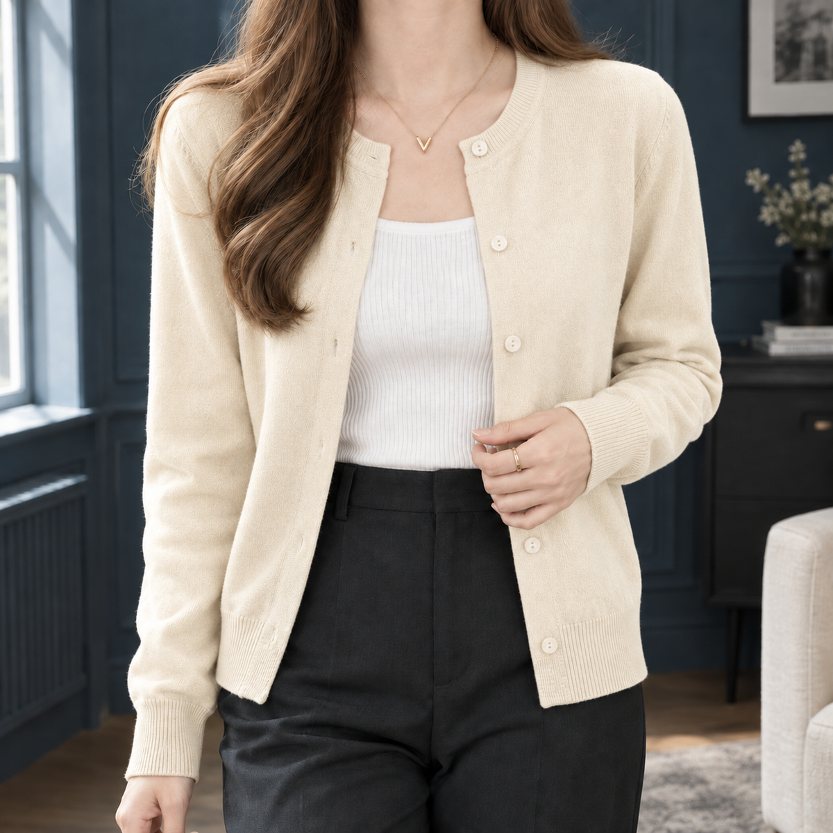 Oriane Fine Knit Cardigan - Apricot