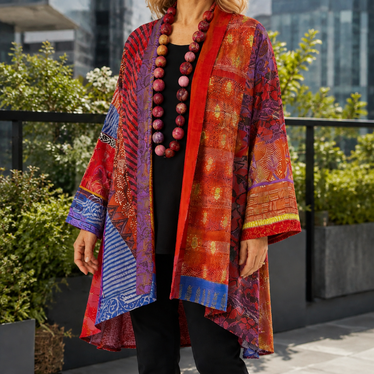 Honora Patchwork Cardigan - Red