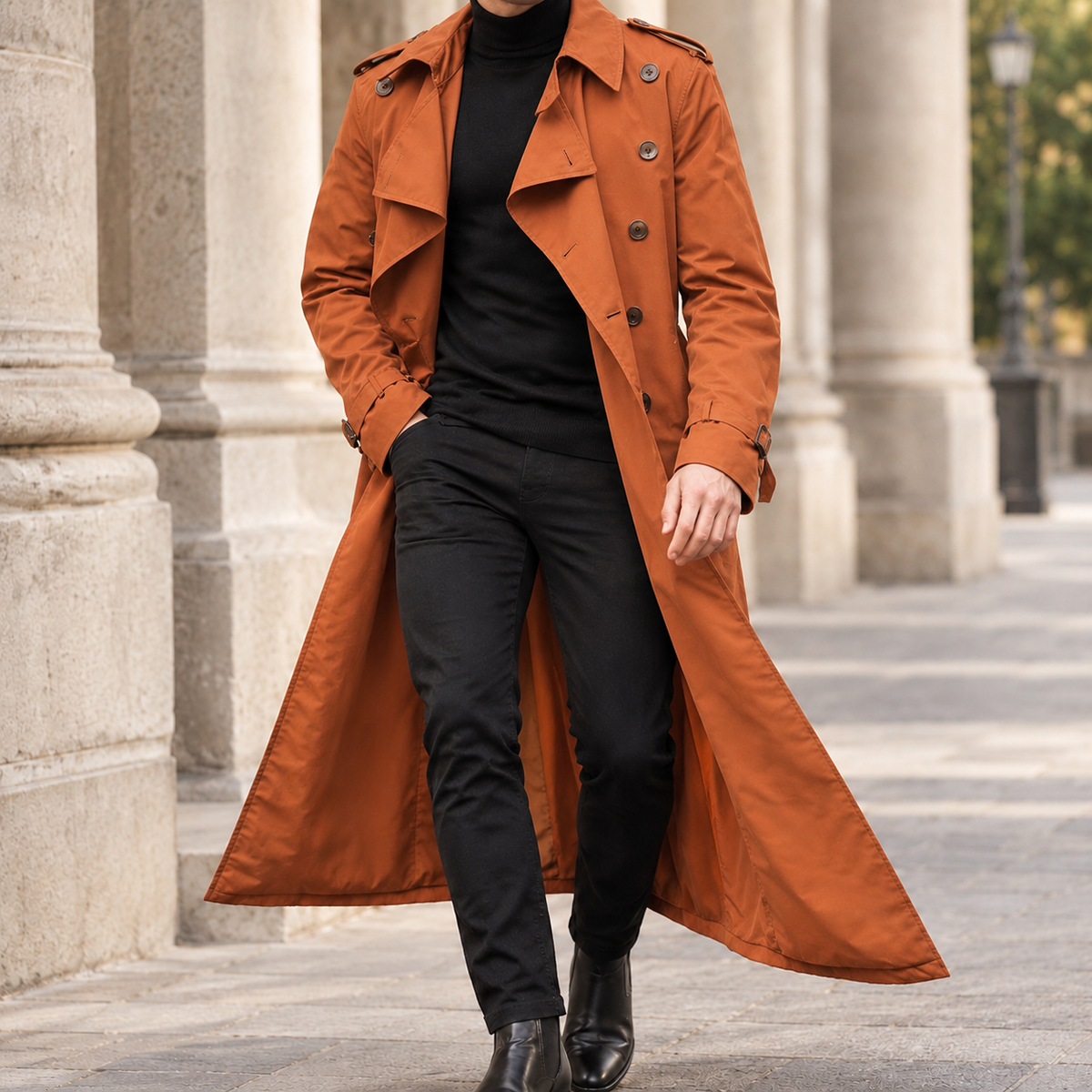 Matthias Double Breasted Overcoat - Orange
