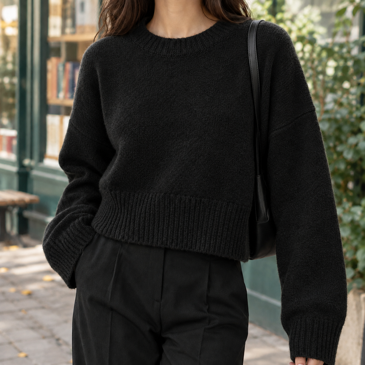 Berenice Cropped Sweater - Black