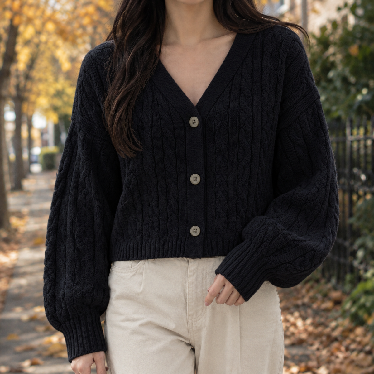 Isabelle-Mae Cable Knit Cardigan - Black