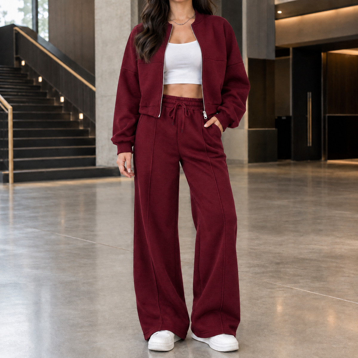 Bronwen-Marie Wide Leg Set - Wine Red