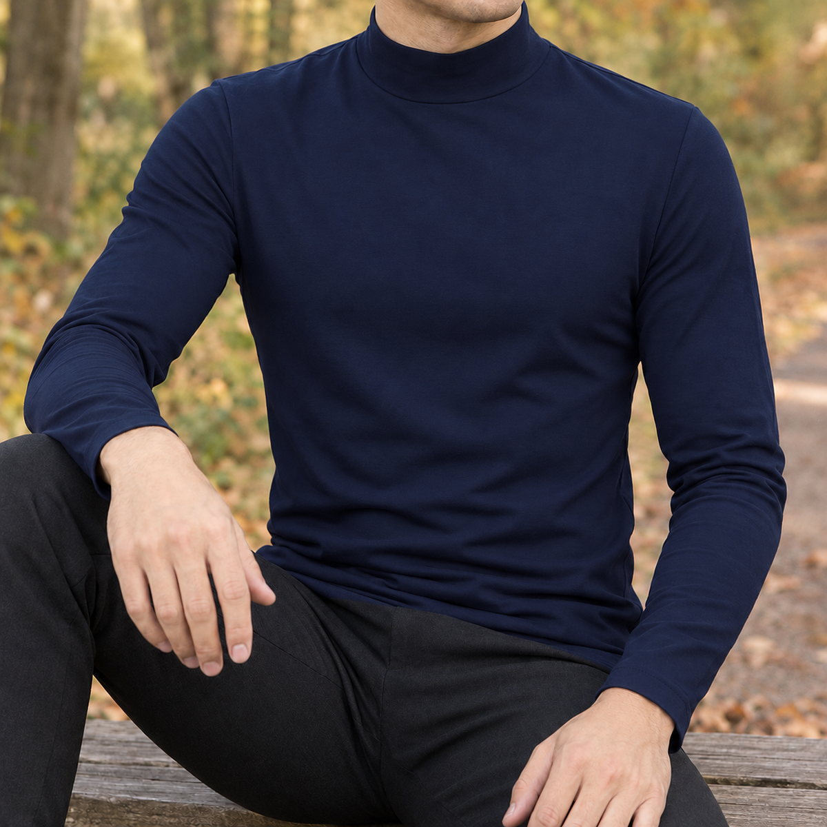 Thomas Mock Neck Top - Navy Blue