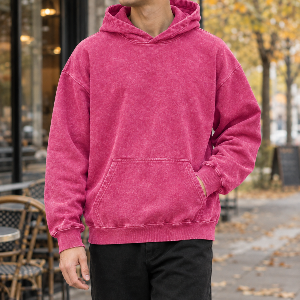 Hugh Washed Hoodie - Distressed Rose Red