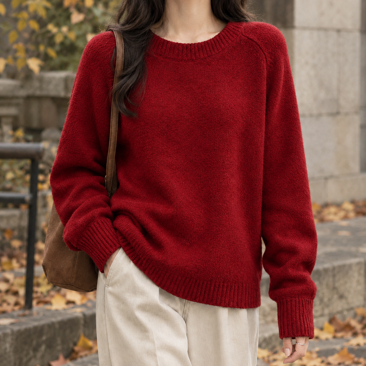 Berenice-Louise Ribbed Crewneck Sweater - Red