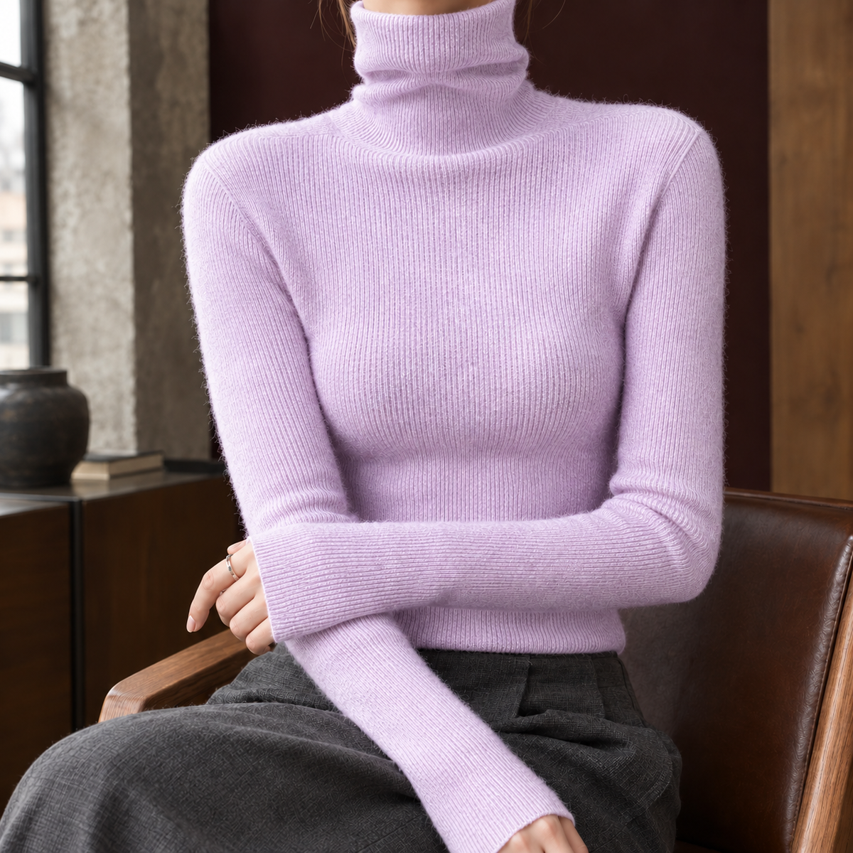 Hildegarde Wool Turtleneck Sweater - Light Purple