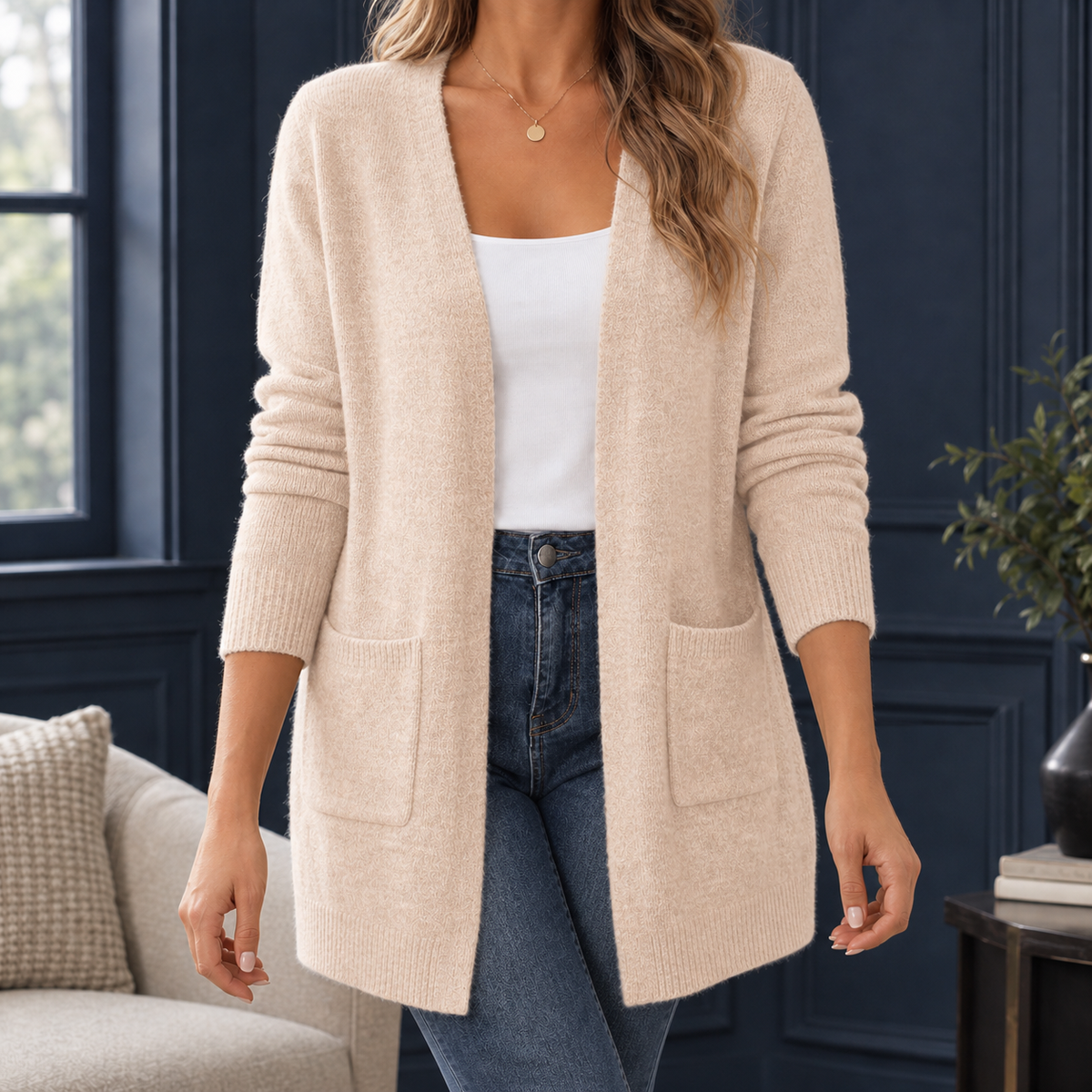 Megan Open Front Sweater - Apricot