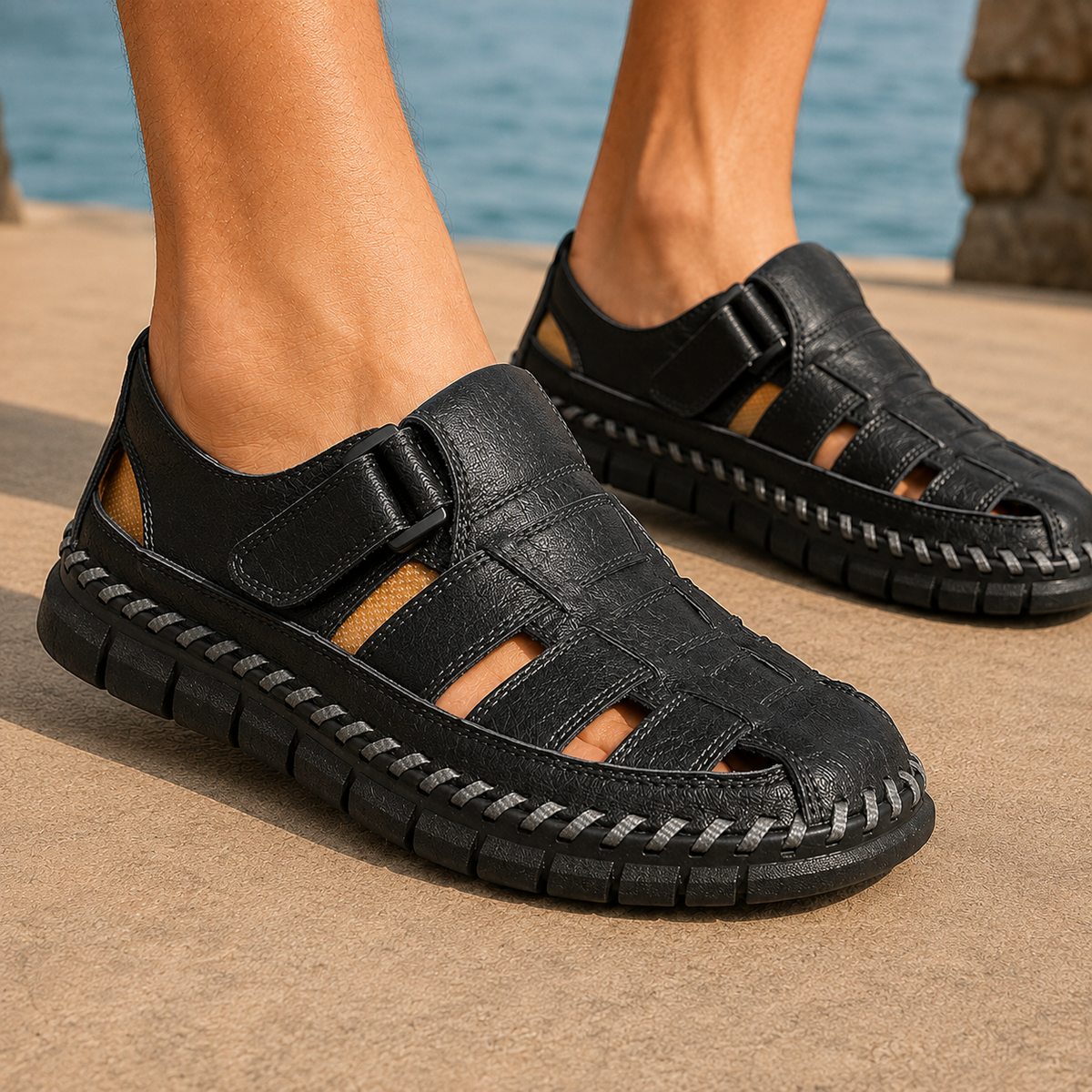 Altieri Fisherman Sandals - Black
