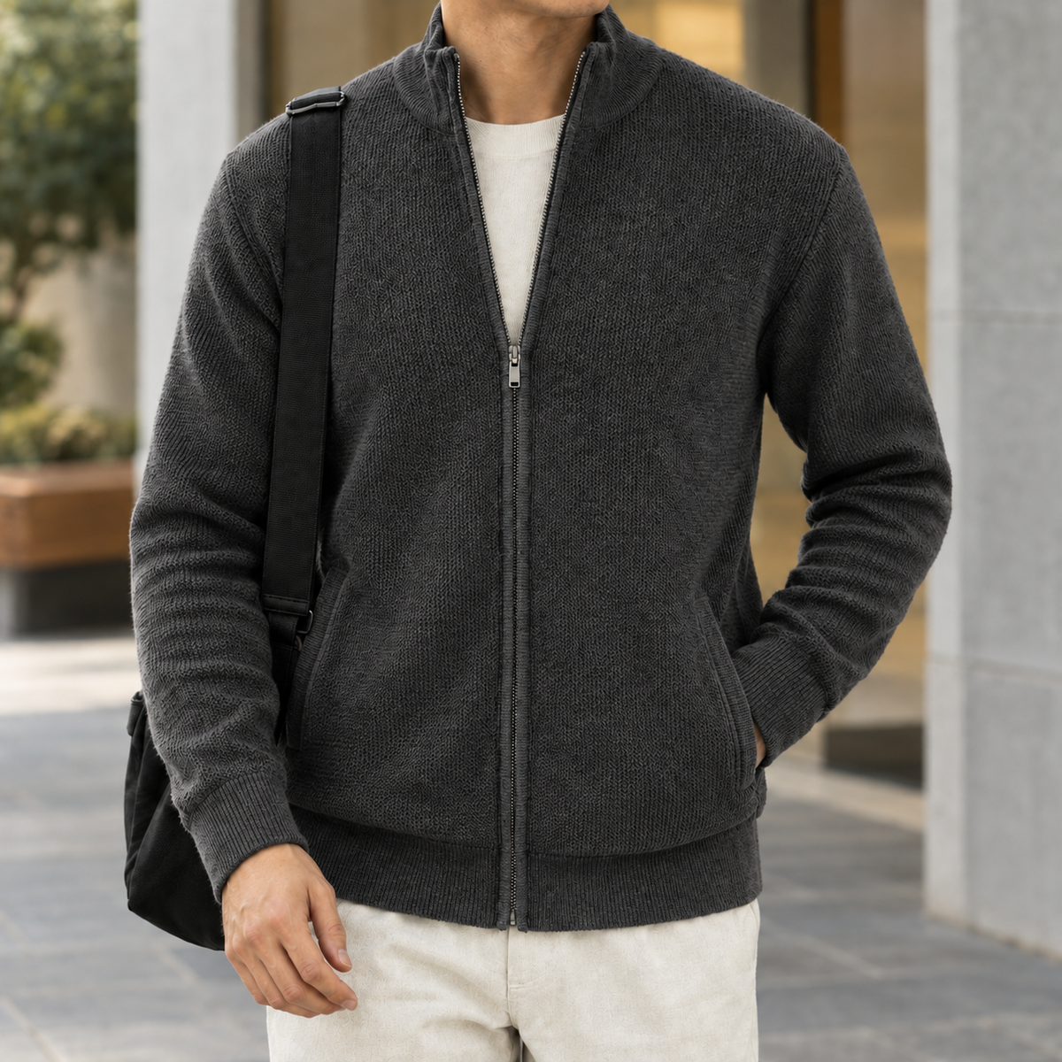 Renard Textured Sweater - Dark Gray