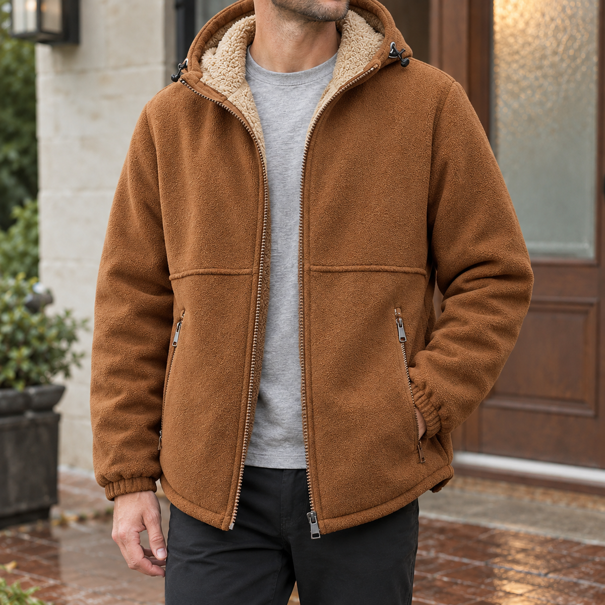 Ignatius Fleece-Lined Jacket - Caramel Brown